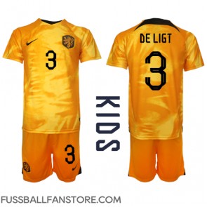 Niederlande Matthijs de Ligt #3 Replik Heimtrikot Kinder WM 2022 Kurzarm (+ Kurze Hosen)